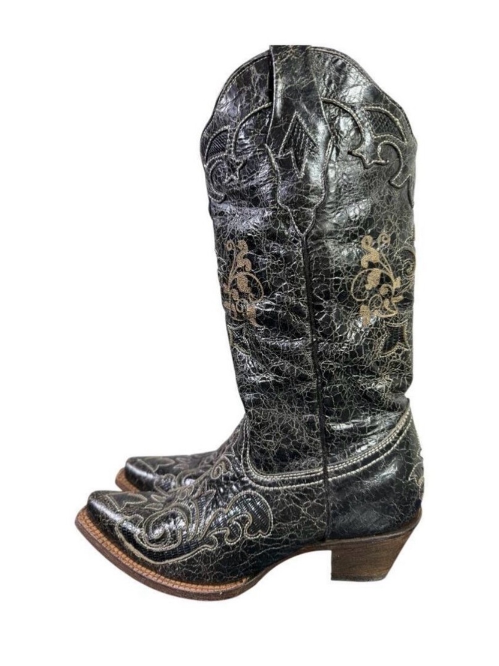 Corral Embroidered Black Western Cowboy Boots with Accents